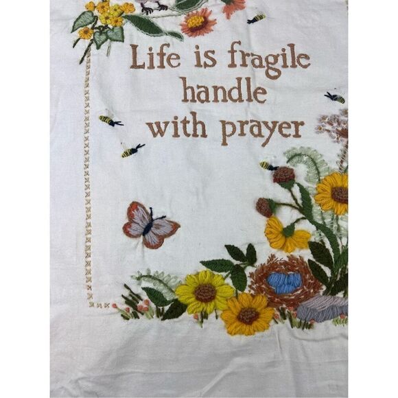 Vintage Floral Prayer Crewel Unframed - Picture 4 of 6